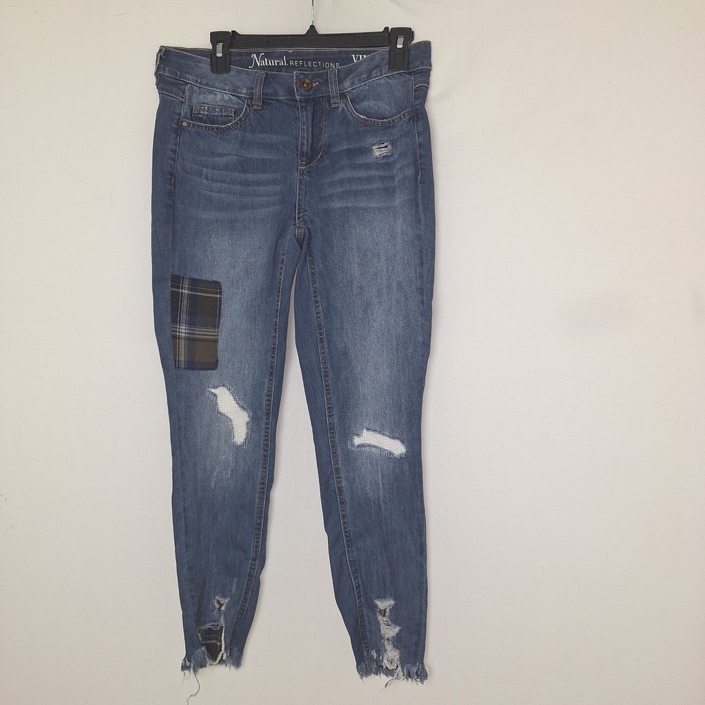 Wimsigoth Fairy Grunge Distressed Plaid Patch Skinny Jeans Natural Reflections 2